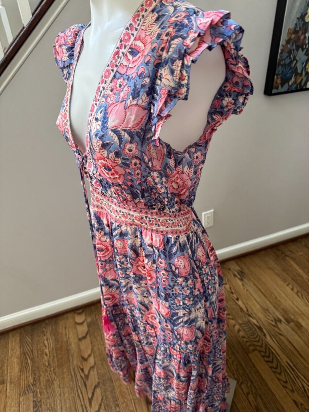 BELL by Alicia Bell Phoebe Cotton Silk Floral Maxi Dress Size Medium - Picture 3 of 4